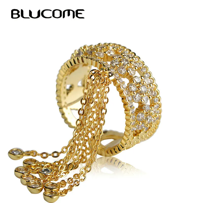 Blucome Luxury Cubic Zircon Tail Rings For Women Brand Desgin Party Statement Accessories Tassel Copper Wedding Woman | Украшения и