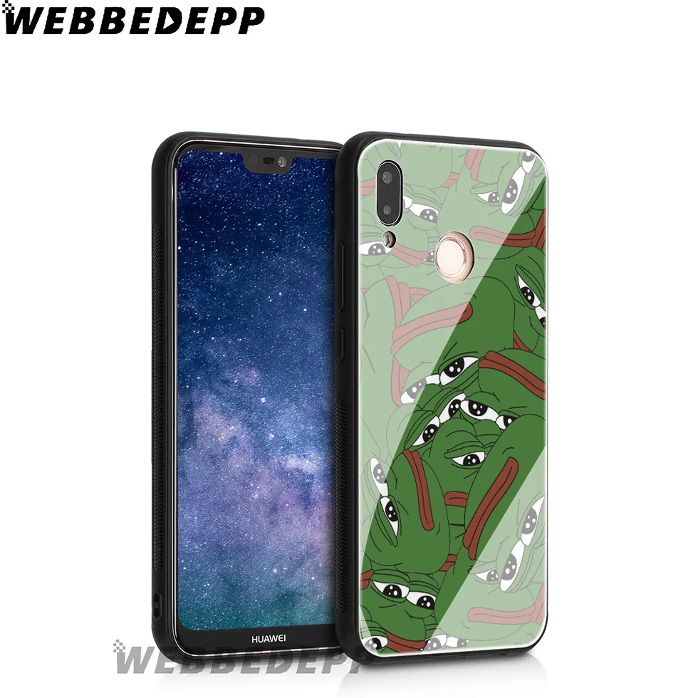 WEBBEDEPP Sad Boy Frog Meme Tempered Glass Case for Huawei Mate 20 P20 P10 P Smart 2019 2018 &amp Honor 10 9 8X 7A Lite Pro |