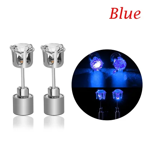 blue 1 пара светильник Led мигающие Серьги-гвоздики аксессуары панк для вечерние/праздничные красочные ювелирные изделия - Окраска металла: blue