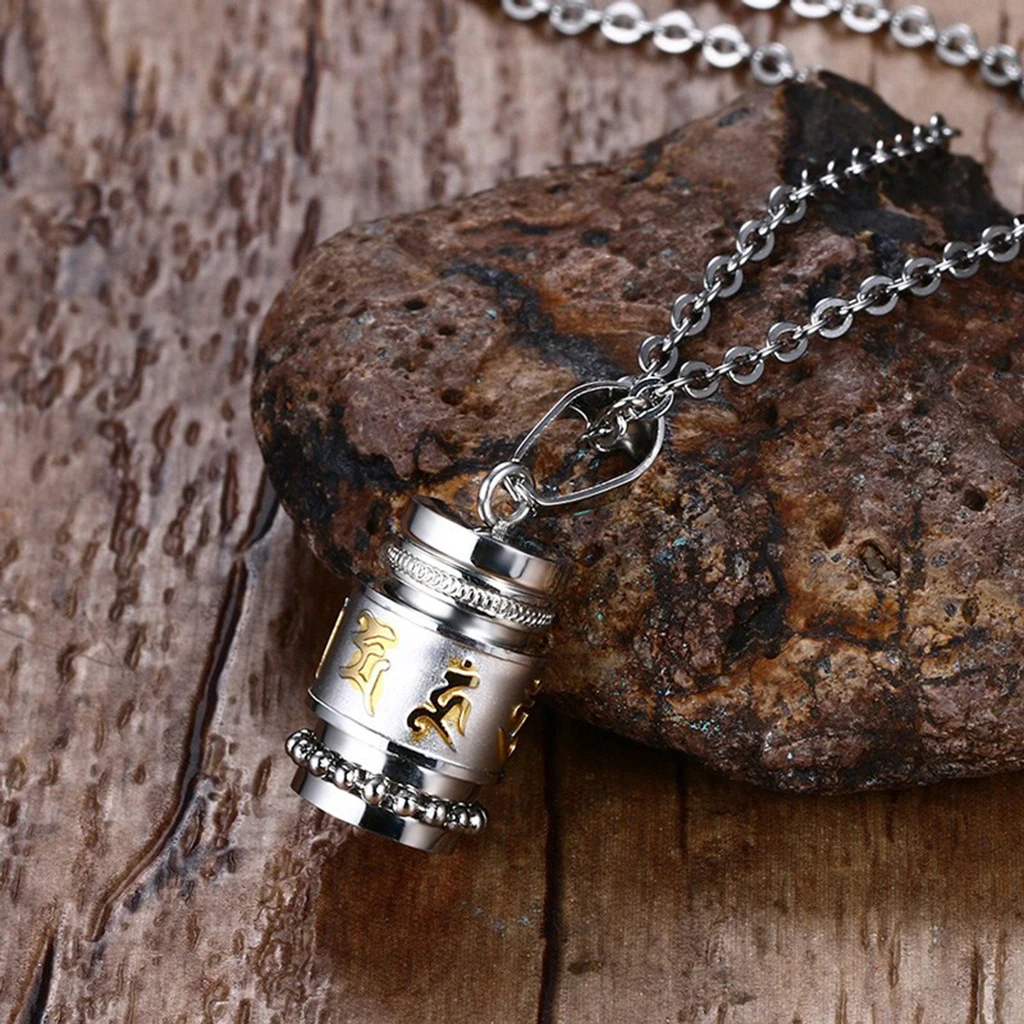 Polished Tone Steel Buddhist Mantra Prayer Bottle Keepsake Urn Memorial Necklace Jewelry Ash Pendant Cremation | Украшения и