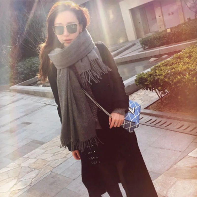 Dark grey Scarf 200 см* 70 см зимние шарфы больших размеров, Простые Модные теплые шарфы унисекс, сплошной Кашемировый Шарф, Шаль из пашмины для женщин и мужчин - Цвет: Dark grey Scarf