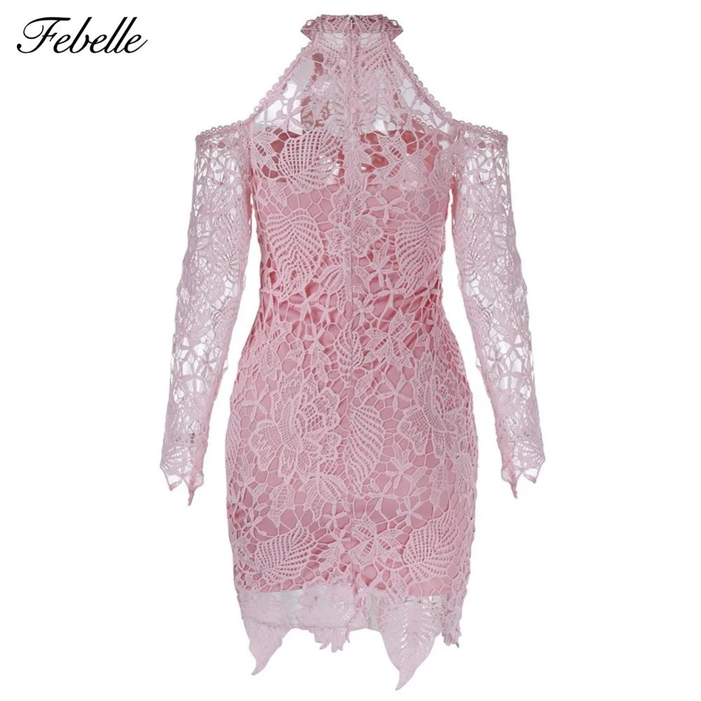 Febelle сексуальное с открытыми плечами платье вязаное крючком Для женщин розовым