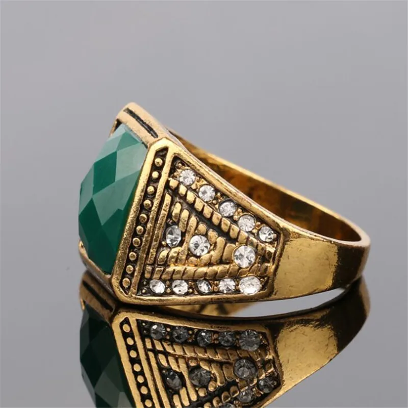 2017 New Vintage Rings Antique Gold Green Resin Rhinestone Ring For Women Gift Jewelry | Украшения и аксессуары