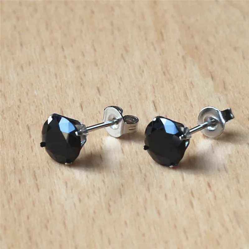 

316 L Stainless Steel Stud Earrings No Fade Allergy Free With 7mm Black Zircon Classical Jewelry For Men And Women