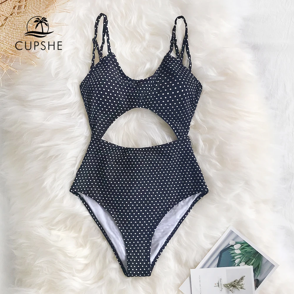 CUPSHE сексуальный черный и белый в горошек с вырезом Цельный купальник 2019 женский