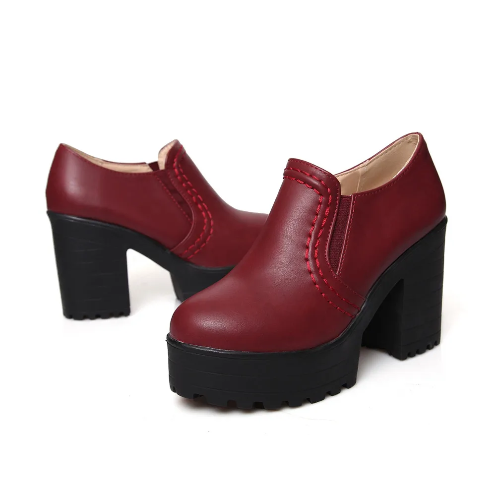 Женские туфли на платформе с круглым носком квадратном каблуке|women high heel shoes|high
