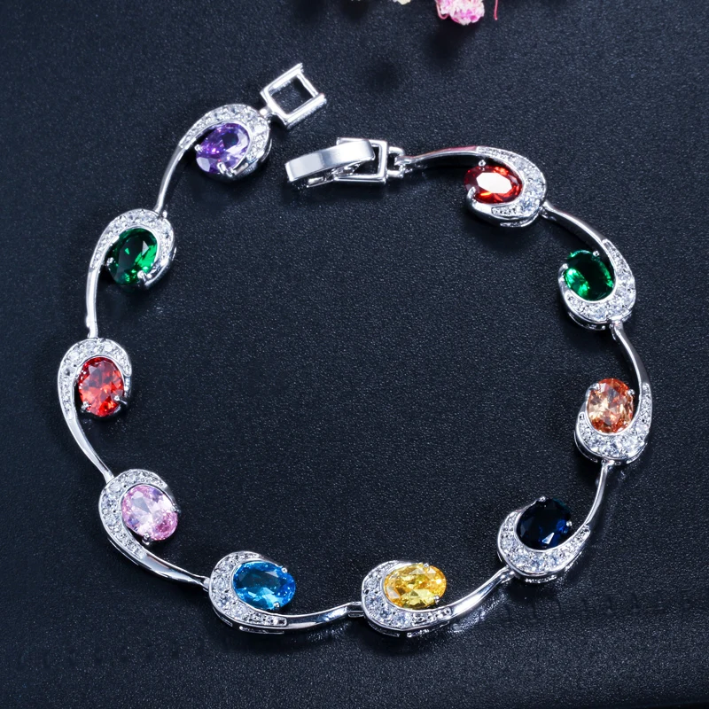 CWWZircons Блестящий Овальный ярко-красный кубический цирконий камни элегантные женские теннисные браслеты Высокое качество женские ручной ювелирные изделия CB055