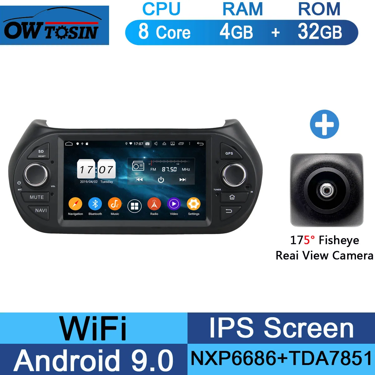 " ips 8 Core 4G ram 64G rom Android 9,0 автомобильный dvd-радио GPS для Fiat Fiorino Qubo Citroen Nemo peugeot Bipper 2008- DSP CarPlay - Цвет: 32G Fisheye Camera