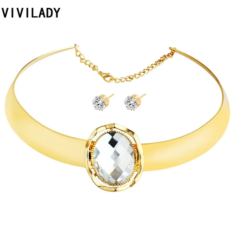 VIVILADY Африканские модные ювелирные наборы металлические Чокеры Воротник