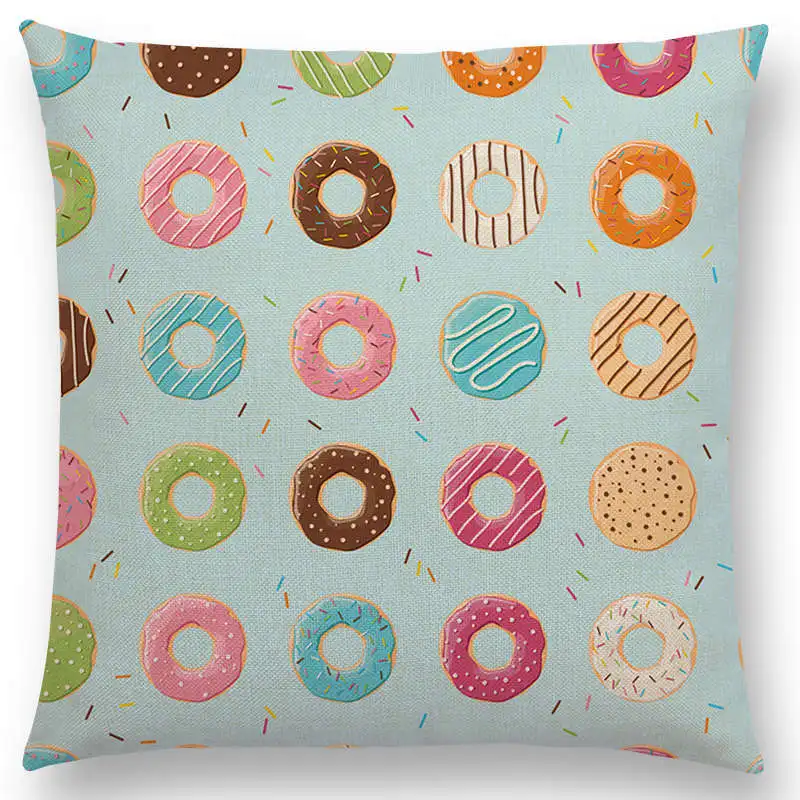 Чехол для подушки с цветными рисунками шоколадные конфеты пончики красивый