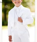 Белый официальный костюм для мальчиков (пиджак + брюки + жилет) с вырезом на лацкане, детский официальный костюм, Свадебная вечеринка, Детские смокинги