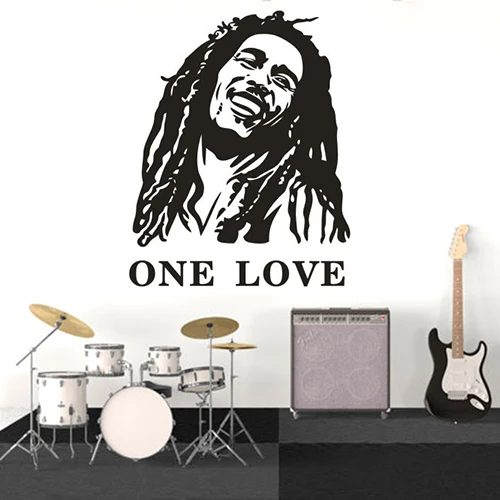 Регги музыка звезда наклейка на стену One Love Bob Marley виниловая украшение для дома