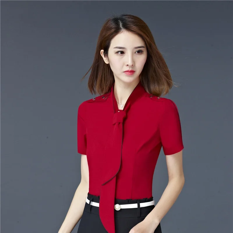 Новинка красные тонкие шифоновые блузки и рубашки Женская Офисная Рабочая