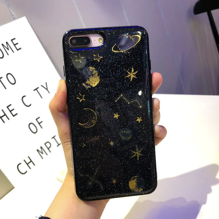 Black Чехол для телефона с изображением космоса, планеты, Луны, для iphone 6, 6 S, 7, 8 plus, X, чехол, Вселенная, созвездие, звезда, чехол для iphone XS Max, XR, Xs - Цвет: Black