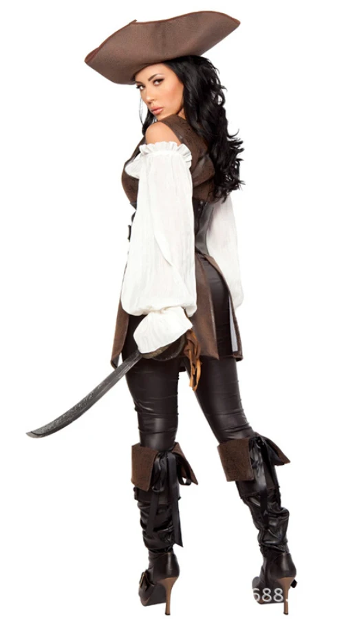 Пиратские костюмы для женщин пиратский косплей лакированная кожа винтажный Топ