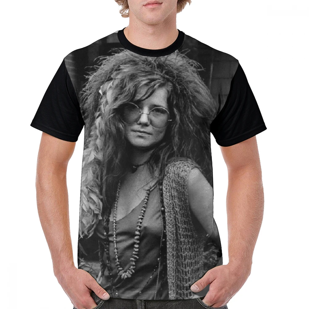 Janis Joplin футболка мужская с коротким рукавом графическая футболка плюс размер Печатный полиэстер Повседневная отличная футболка - Цвет: Черный