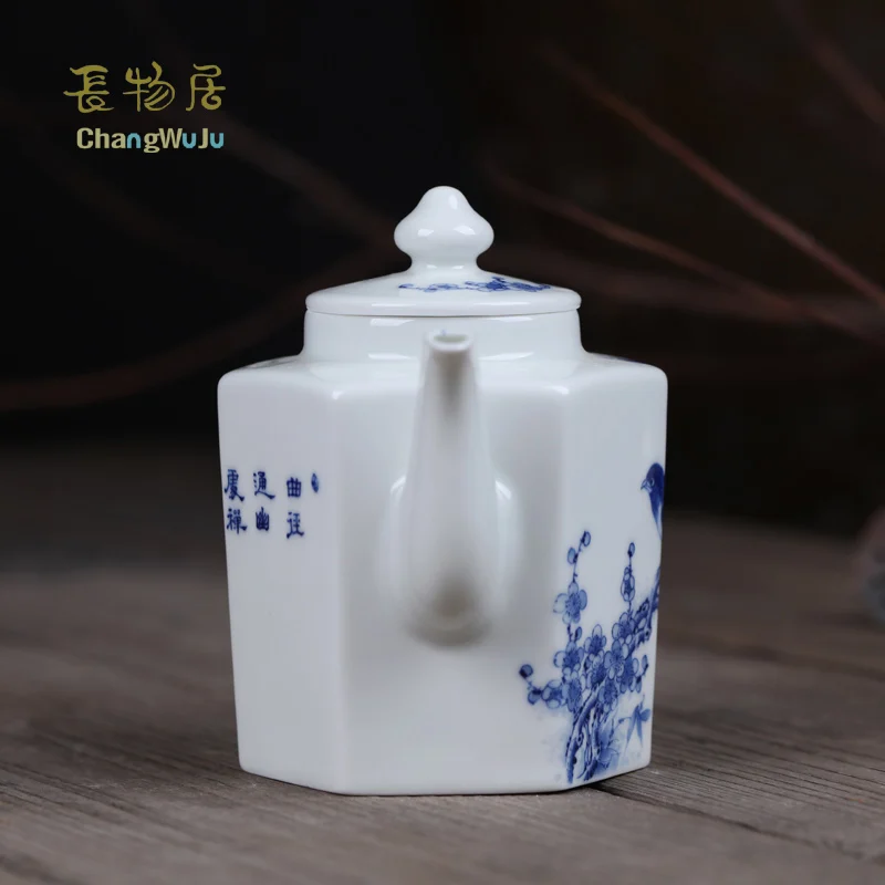 Changwuju Jinhdezhen чайник JinHongxia ручная роспись синий и белый заварочный чайник ручной работы чайная посуда с цветком-птица китайская живопись тонкая манера письма