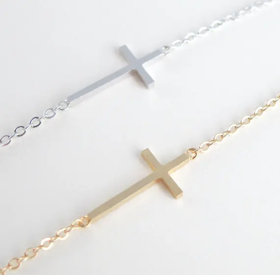 Золотой серебряный розовое золото простой боковой крест счастливый браслет Вера