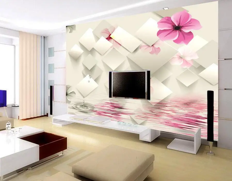 Большие фрески на заказ фон 3 d обои с красными цветами воде для гостиной дивана