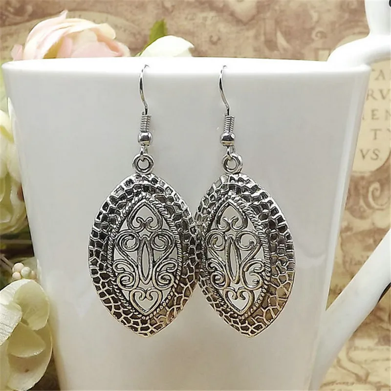 Винтажные классические тибетские серебряные серьги Ahmed с листьями