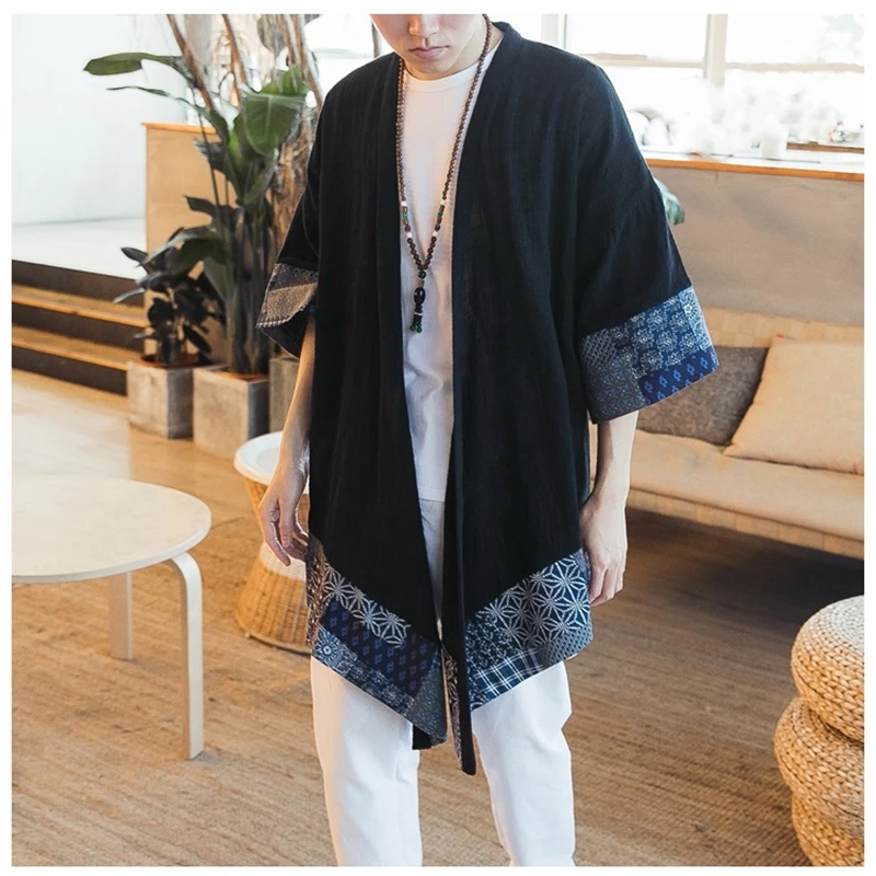 Японское кимоно кардиган для мужчин haori yukata мужской самурайский костюм одежда кимоно куртка мужская кимоно рубашка yukata haori DZ2002