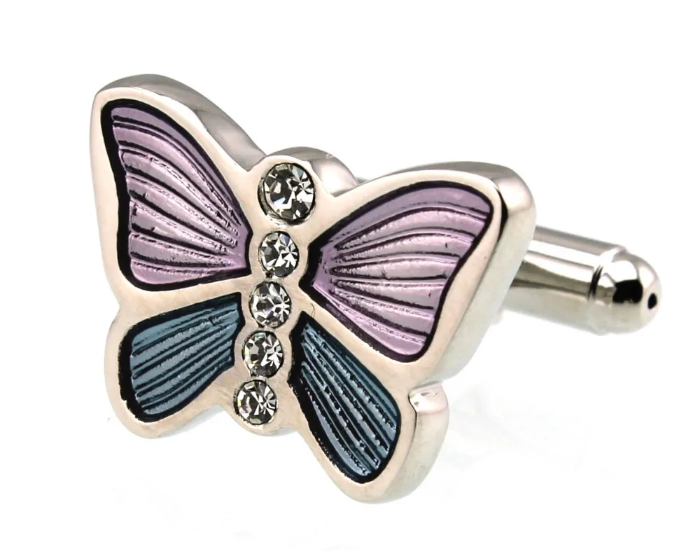 Мужские Запонки бабочки Sunnylink серебристые синие фиолетовые запонки с