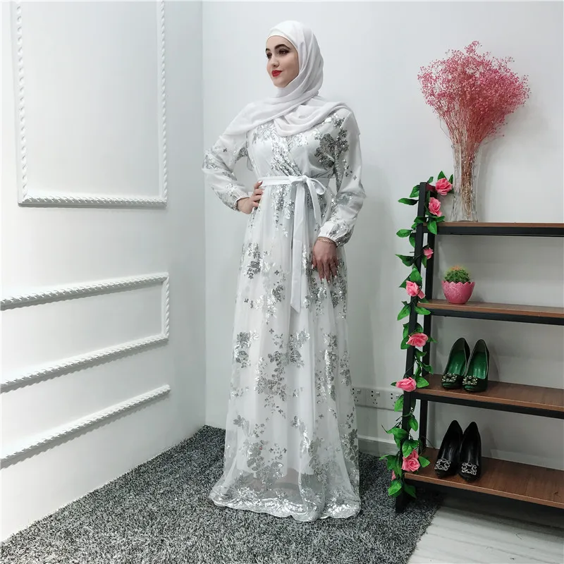 Арабский стильный кружевной наряд Абая мусульманские женские вечерние двухслойные Длинные платья-кафтаны с шарфом