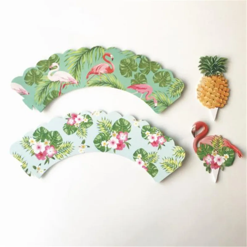 24 шт. Тропик Фламинго/ананас кекс обертки + торт Топпер для лета Свадьба День