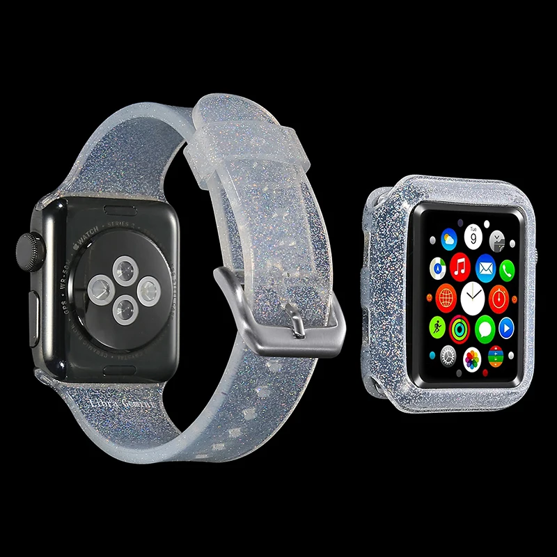 Цветной Блестящий Мягкий силиконовый спортивный чехол для Apple Watch 38/40/ 42/44 мм