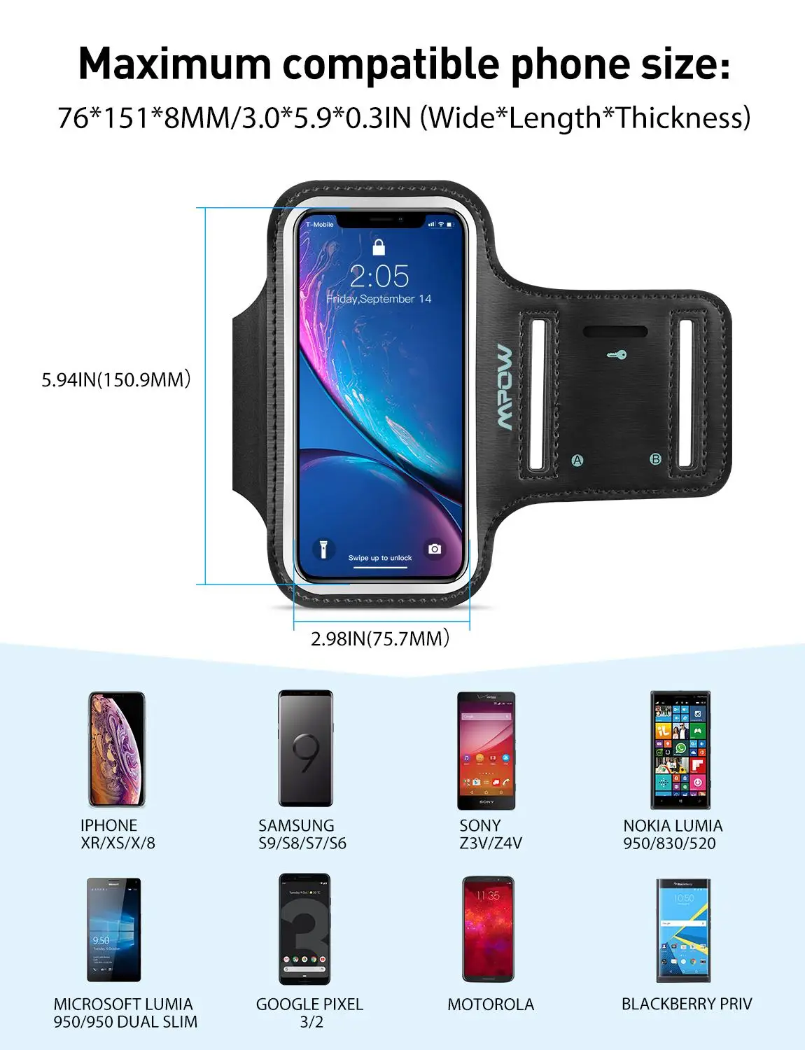 Mpow до 6 5 дюймов Спортивная нарукавная повязка для залов чехол belf ПВХ Sweatproof