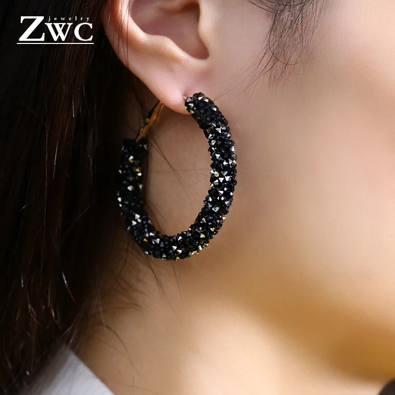 ZWC, винтажные корейские большие серьги для женщин, женская мода, золото, кубический цирконий, висячие серьги, серьги геометрической формы, ювелирное изделие