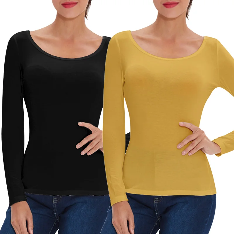 2PCS 2 шт./3 шт. в упаковке, вискоза, спандекс, джемпер, женская блузка с длинным рукавом, эластичная Удобная майка A0305 - Цвет: 2PCS