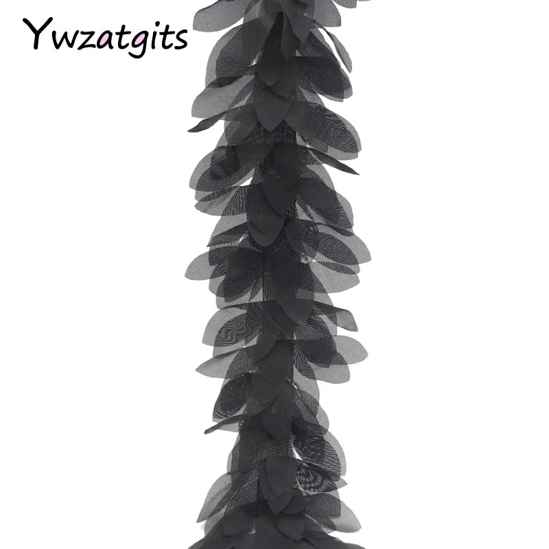 Ywzatgits 1 ярд/Лот 12 см шифон Листья кружево отделка Лента с бахромой гирлянда Свадебная вечеринка Декор DIY Швейные аксессуары YV0103