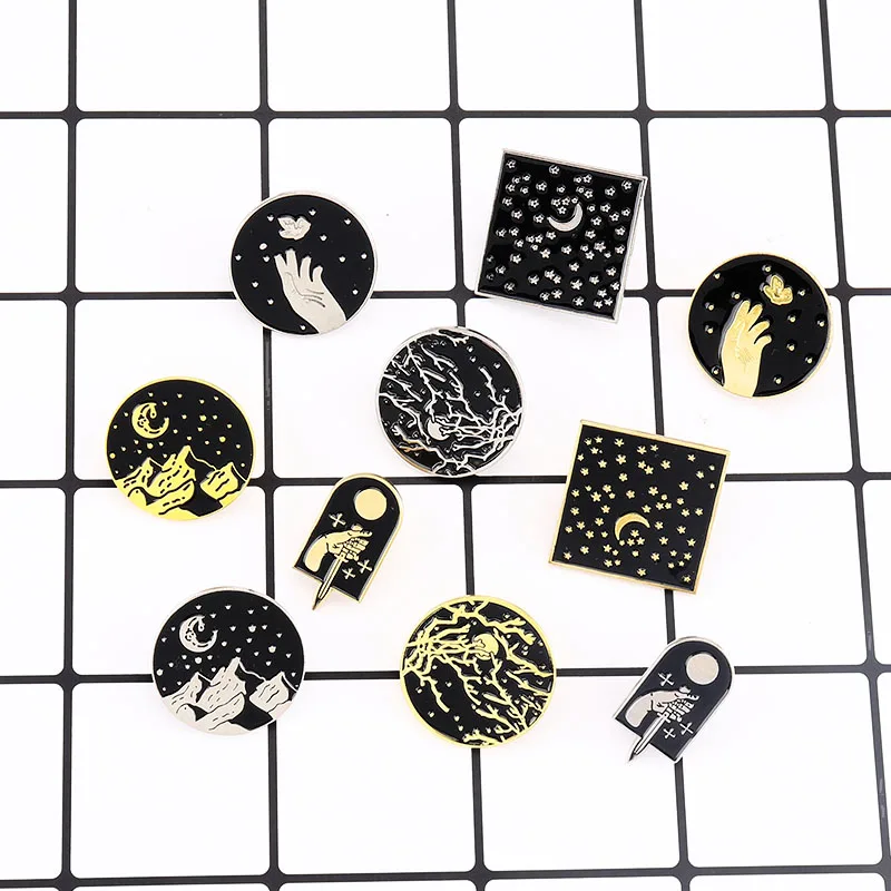 5 шт./компл. черная Готическая ветка луна горы Бабочка эмалированная брошь на