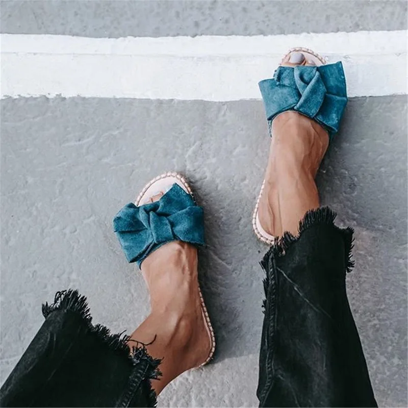 LASPERAL/2019 г. женские пляжные флоковые Вьетнамки с бантом повседневные шлепанцы