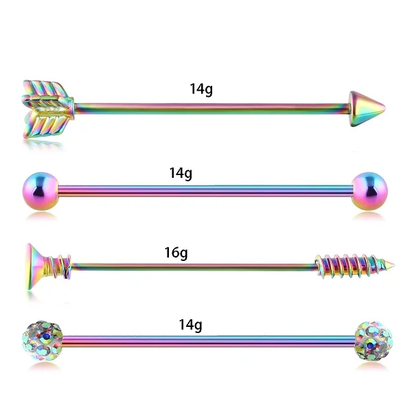 4pcs rainbow TIANCIFBYJS промышленные серьги-гантели из нержавеющей стали с винтовым ушным хрящом Tragus Helix-Conch пирсинг ювелирные изделия 14 г - Окраска металла: 4pcs rainbow
