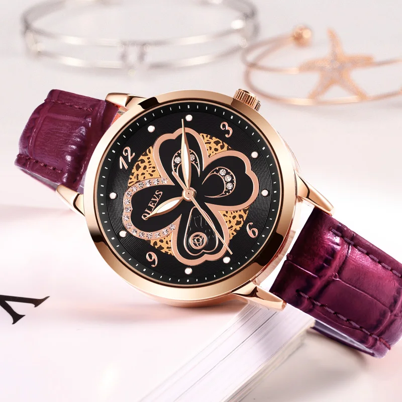 OLEVS женские часы повседневные розовые золотые кожаные элегантные минимализм