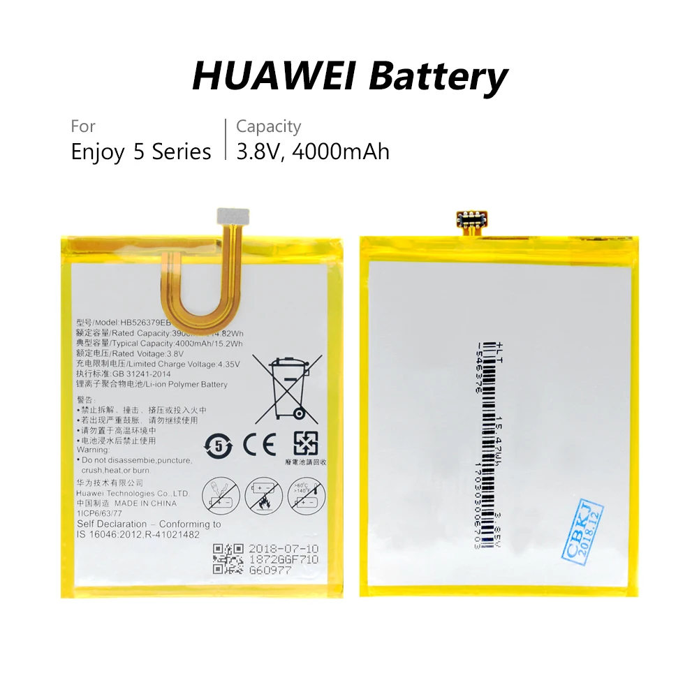 3,8 в 4000 мАч HB526379EBC телефон литий-ионный аккумулятор для huawei Enjoy 5 TIT-TL00/TIT-CL00/TIT-AL00/TIT-CL10/Y6 Pro/Honor 4C Pro TIT-L01