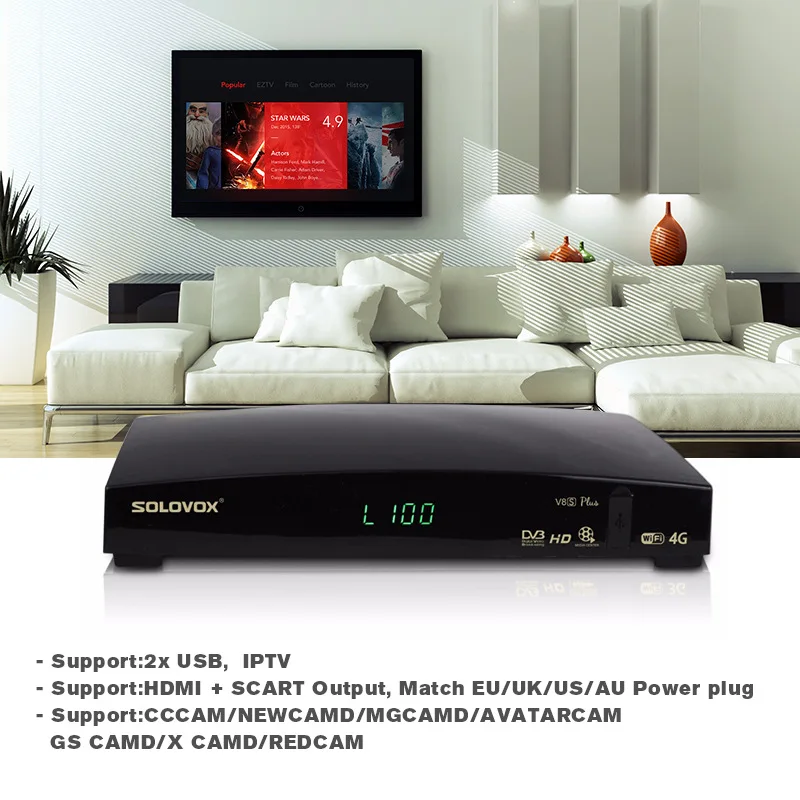 Solovox V8S DVB S2 Цифровой спутниковый ТВ-приемник HD MPEG4 H.265 1080P набор верхней коробки для европейского Великобритании испанско-португальский французский, голландский