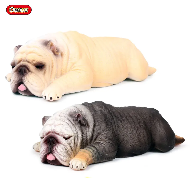 

Oenux Lovely 13X6.5X4cm British Sleep Bulldog Action Figures Puppy Pet Model Figurine PVC Educational Lifelike Toy For Kids Gift