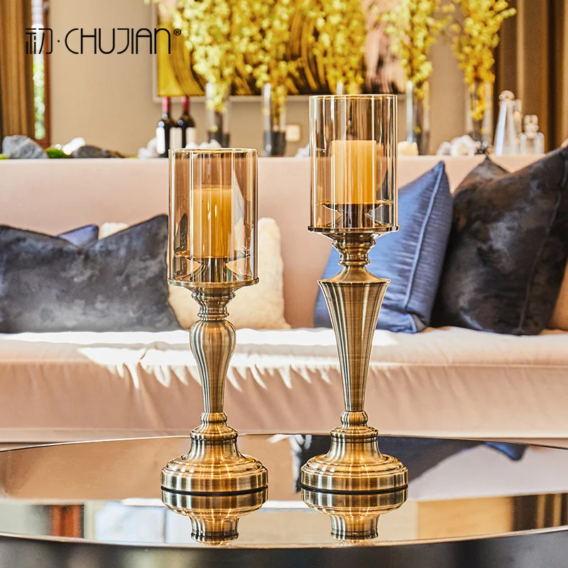 

vintage Metal glass Candle Holder neoclassical dining table Candlestick home decor craft room decoration objects study ornaments
