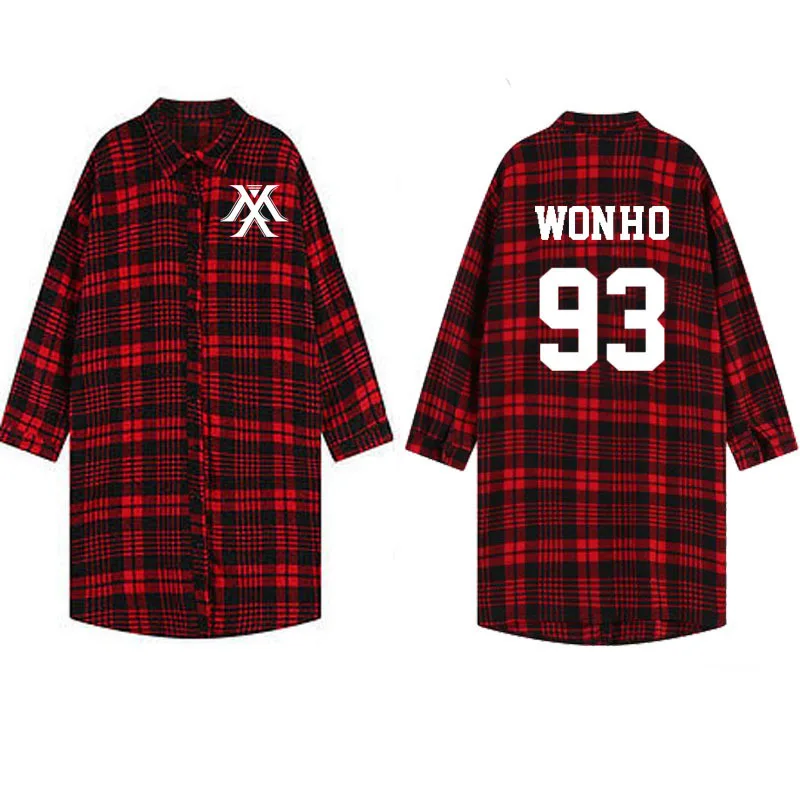 Kpop monsta x harajuku длинное платье в клетку на весну и осень рубашка куртка k pop monstax