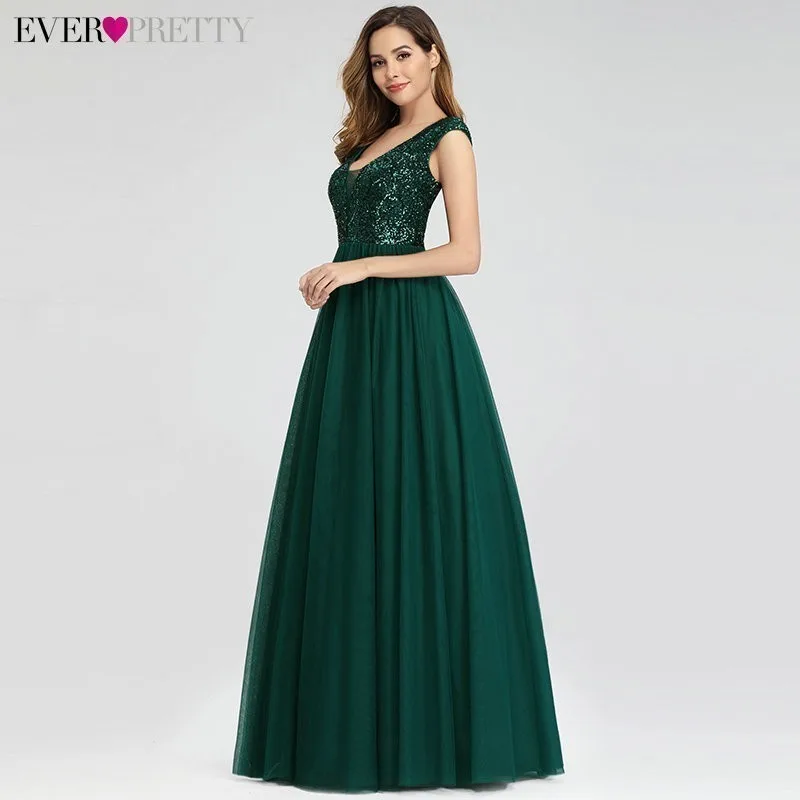 Elegant Dresses For Wedding Party Ever Pretty Dark Green Sequined Bridesmaid A-Line V-Neck Formal Guest 2019 | Свадьбы и торжества