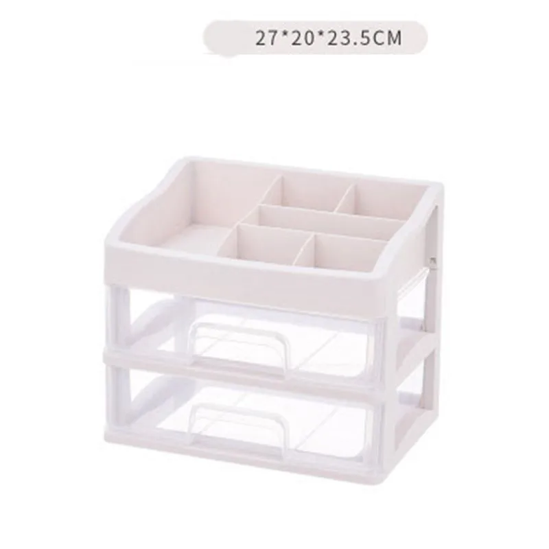 Clear 2Layer Пластиковый органайзер для макияжа, косметический ящик, коробка для хранения косметики, контейнер для ногтей, шкатулка, настольный держатель для хранения, чехол для хранения, инструменты из бисера - Цвет: Clear 2Layer