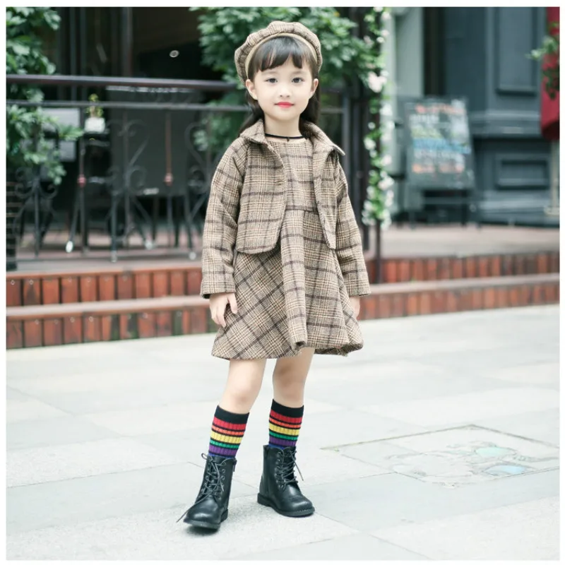Высокое качество Новый 3 шт. комплект одежды для маленьких девочек клетчатое