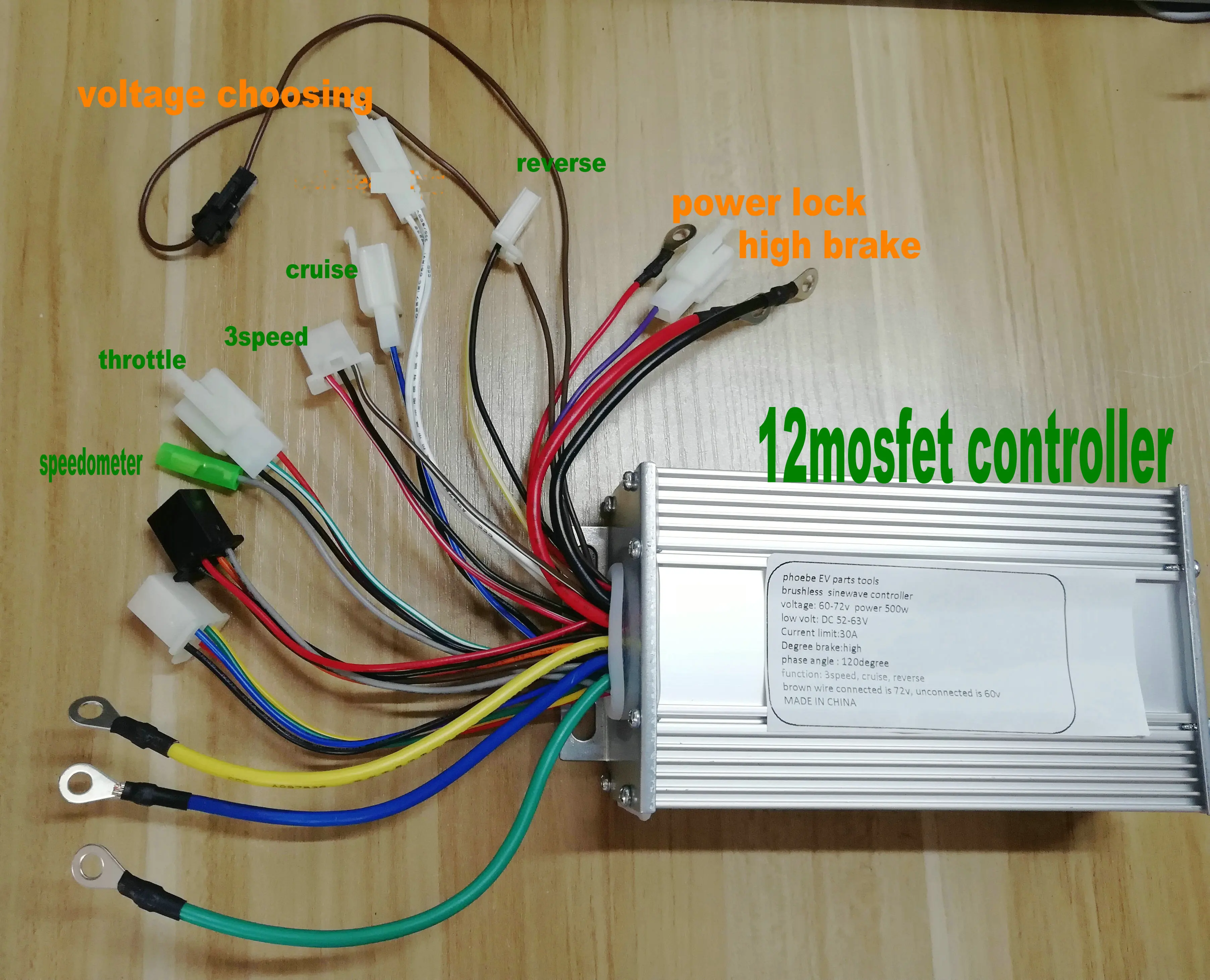 Контроллер электродвигателя Sinewave 12mosfet 48/60 в/72 в 500 Вт BLDC деталь для электрического