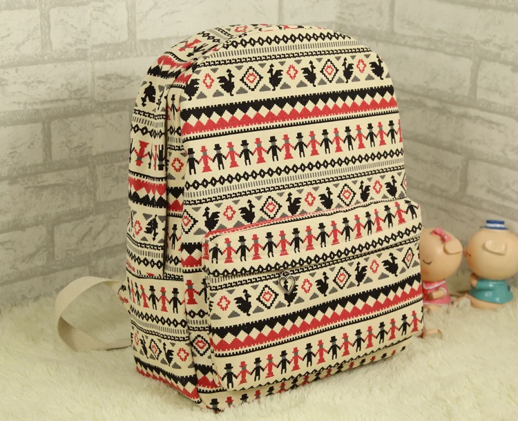 Ethnic fashion striped thick canvas shoulder bag female Korean version of the small leisure travel backpack HB093 | Багаж и сумки