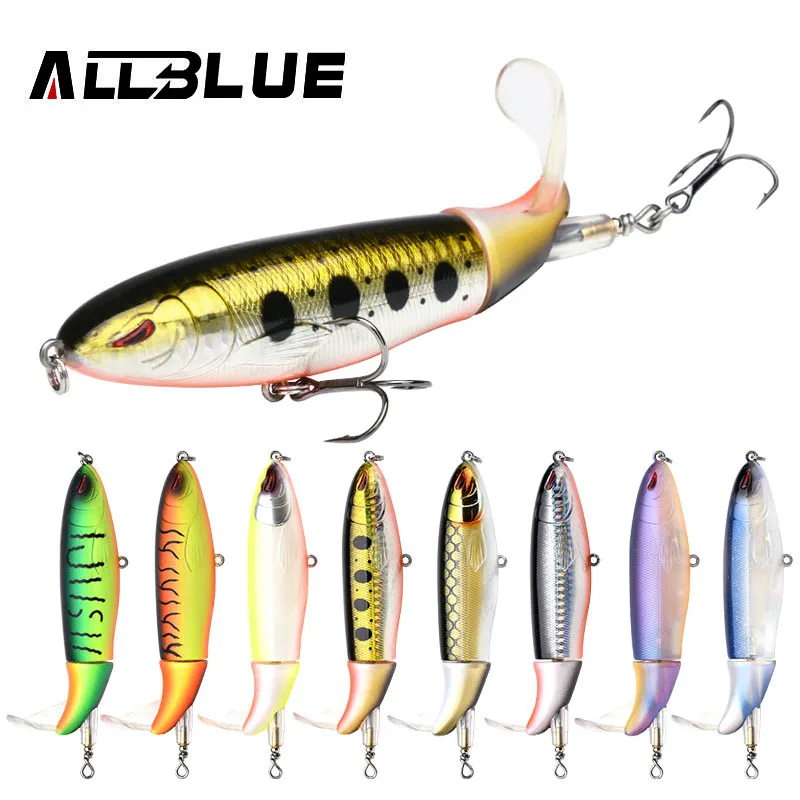 

ALLBLUE Whopper Popper 38g 130mm Topwater Wobbler Professional Hard Plastic Fishing Lure Soft Rotating Tail Plopper Fishing Bait