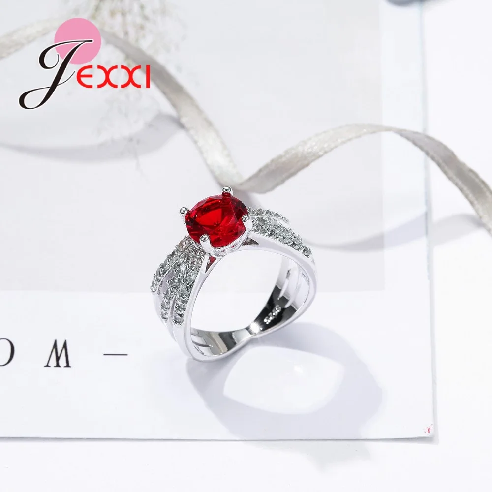 Solid 925 Sterling Silver Cross Red Crystal Rings for Women Cubic Zirconia Classic Romantic Jewelry Party Wedding | Украшения и