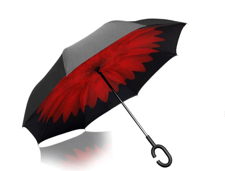 Ветрозащитный складной двухслойный зонт с обратной защитой от дождя/солнца для